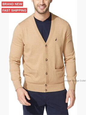 Men's Cotton Knit Cardigan V-Neck Button Front Pockets Classic Fit